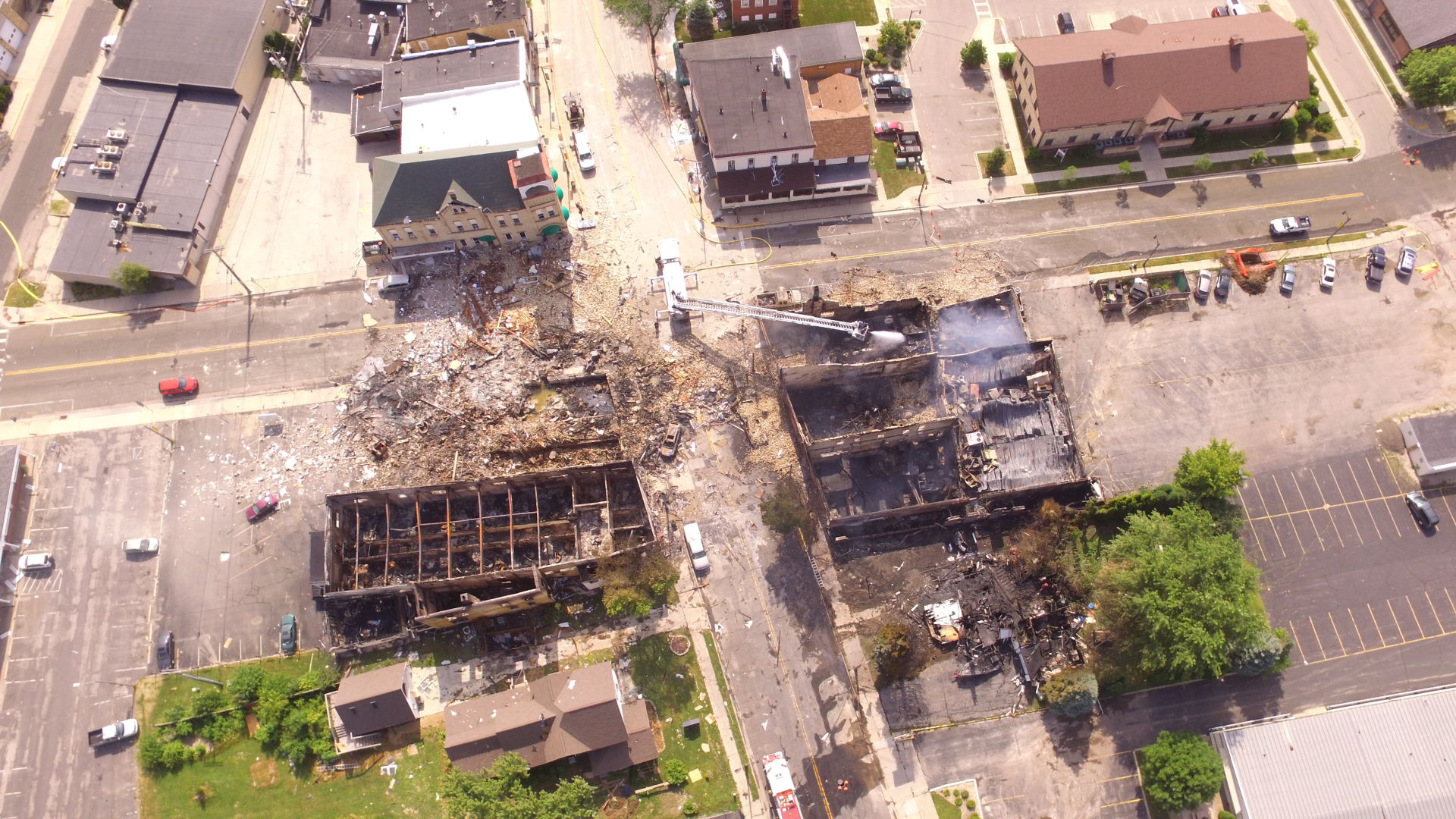 View of explosion site from a drone